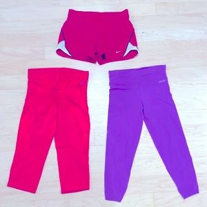 Bundle of 3 pairs of workout/yoga/athletic cropped pants and shorts,